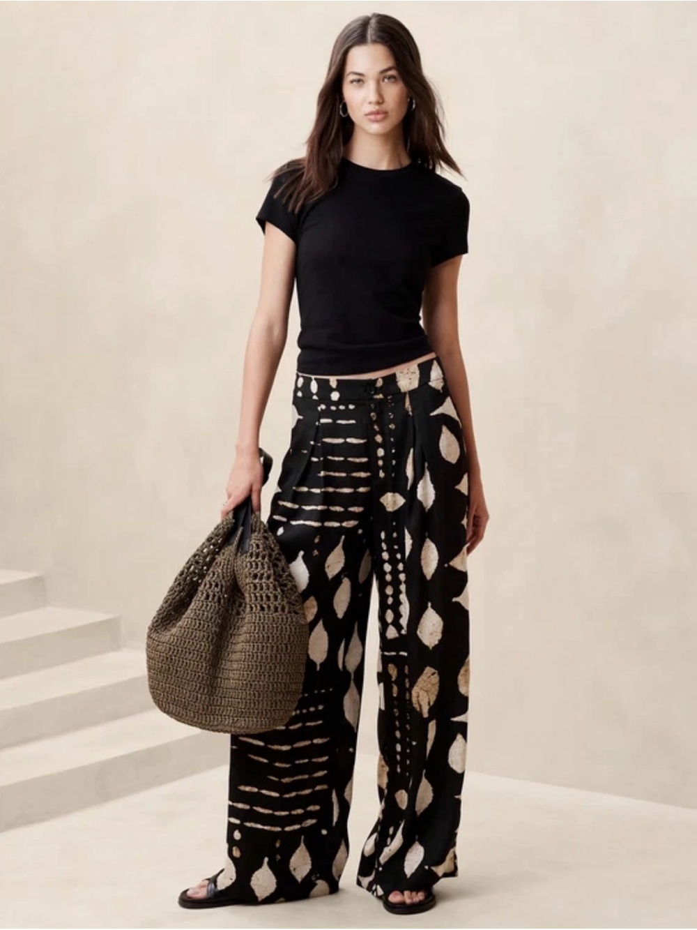 Banana Republic Black and Tan Wide Leg Pants | Size 10 |